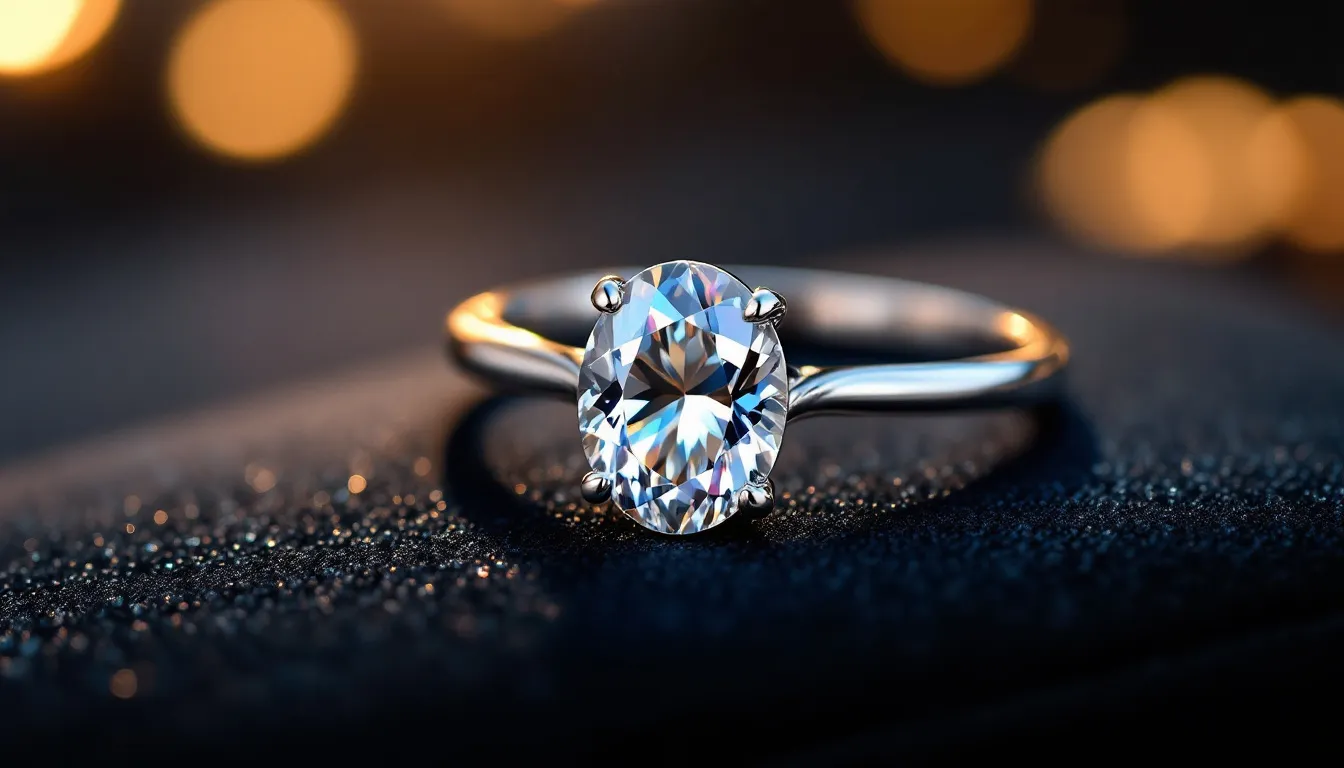 An oval moissanite engagement ring displayed elegantly, ideal for quick turnaround purchases.