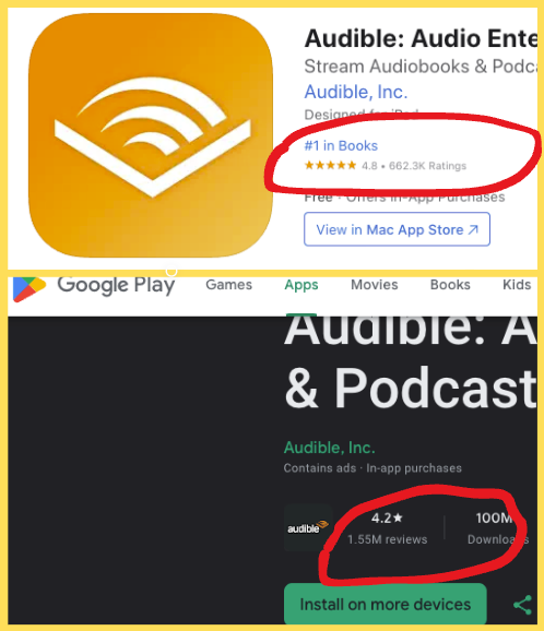 Audible scores highly on both Android & Apple ecosystem