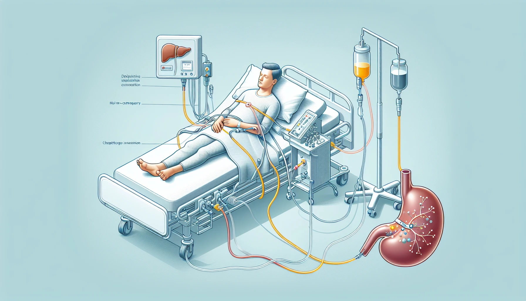 Illustration of hepatic artery infusion for metastatic colon cancer