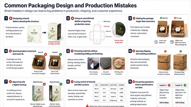 Common packaging design and production mistakes buyers should avoid before bulk production