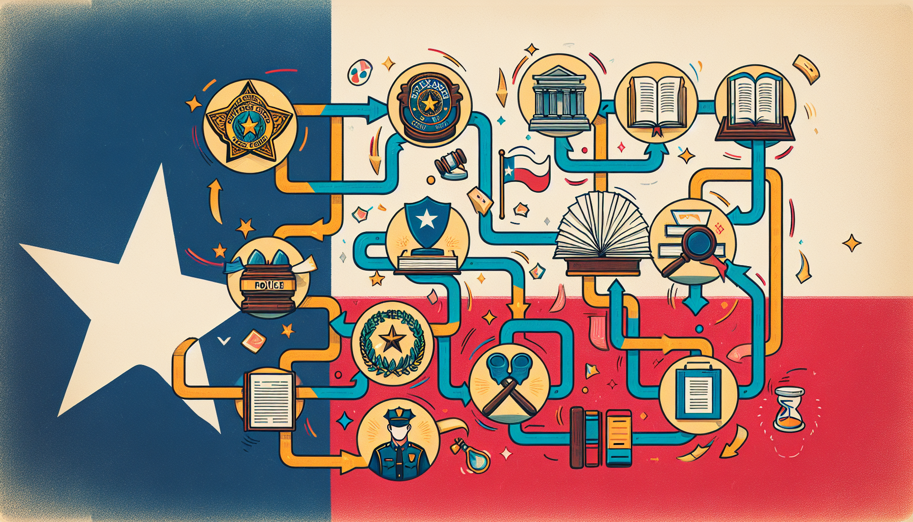 A flowchart illustrating the Texas criminal justice system.