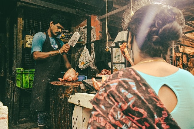 meat vendor, butcher, market