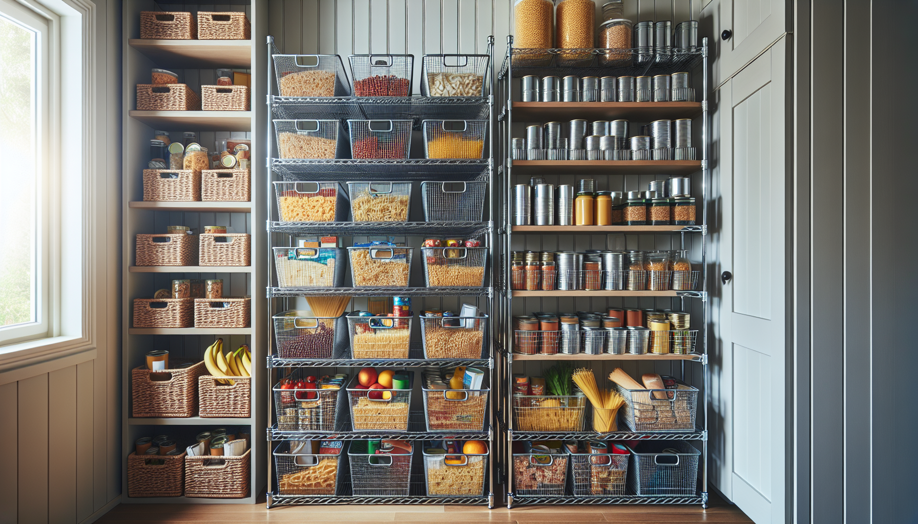 Utilizing vertical space with stackable wire baskets in a pantry