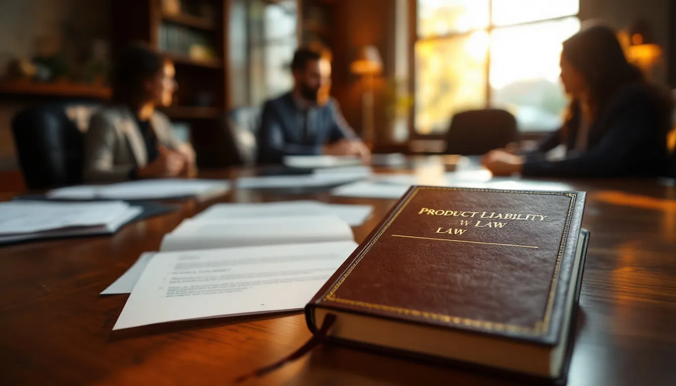 An abstract representation of product liability, featuring symbols of financial protection such as a shield and documents, alongside images of small business owners and insurance coverage elements. The illustration conveys the importance of general liability insurance in safeguarding against bodily injury and property damage.