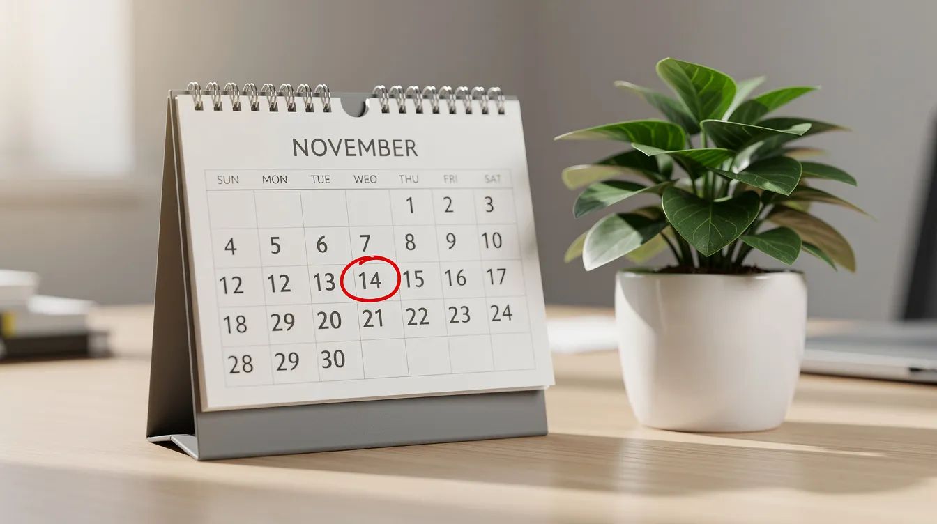 The image shows a desk calendar with a red circle highlighting a specific date in November, placed next to a small potted plant. This setup could symbolize a reminder related to legal updates regarding hemp-derived products and the evolving legal landscape in North Carolina.