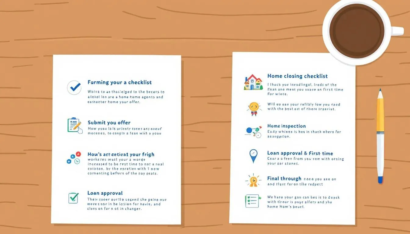 A checklist for home closing process laid out on a table.