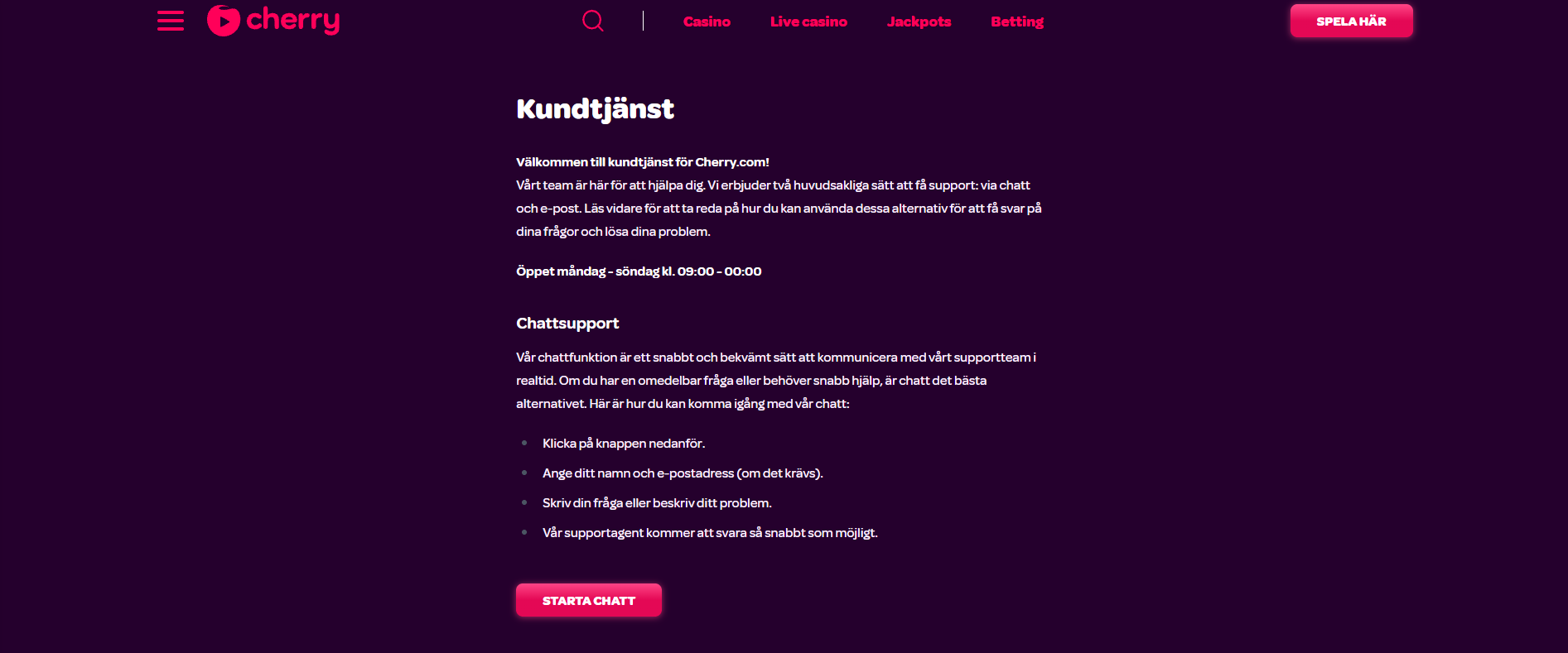 Kundtjänst hos Cherry Casino