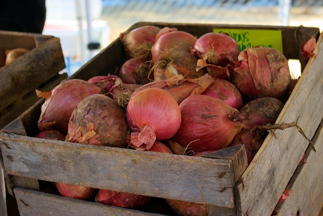 farmers market purple onions, onions, red