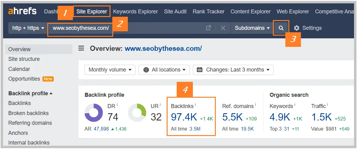 ahrefs site explorer check all backlinks