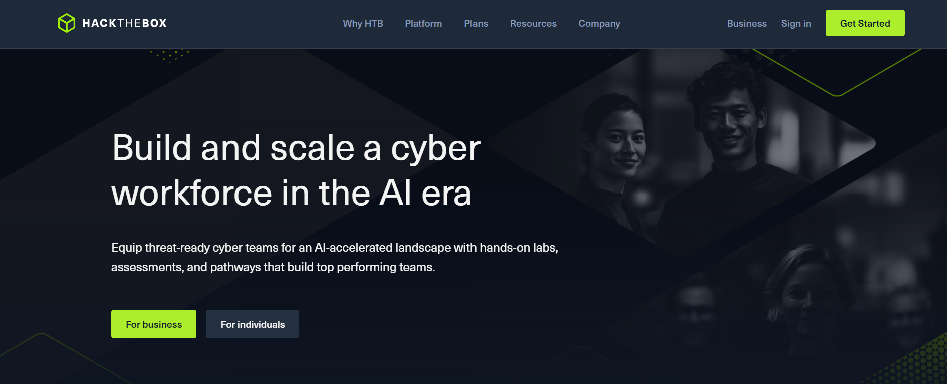 Hack The Box cybersecurity training platform offering hands-on labs, penetration testing exercises, and cyber workforce development