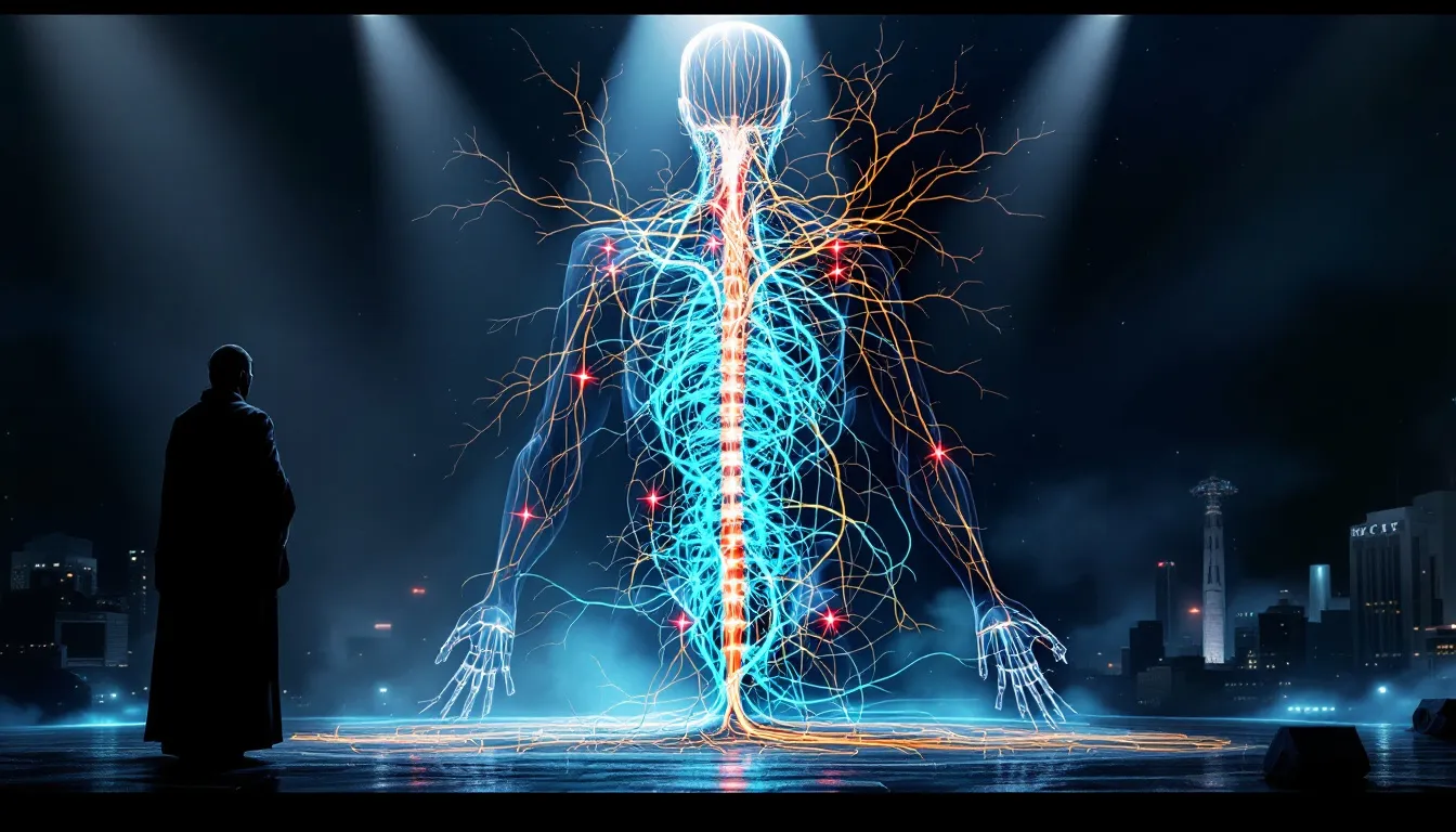 An illustration showing the anatomy of the brachial plexus and its connection to the shoulder and arm.