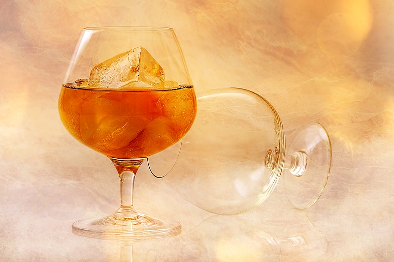 Quality curved glass for a brandy, scotch or whiskey drink 