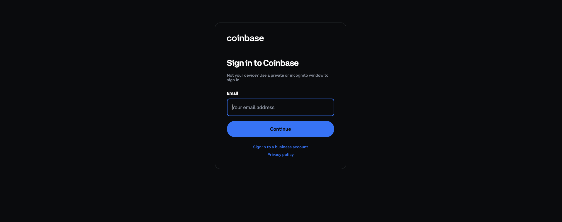 Coinbase Sign in Page