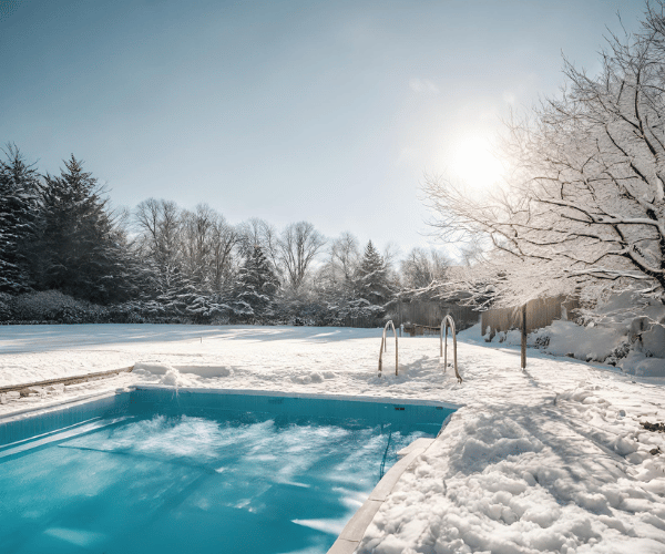 Pool with snow surrounding it