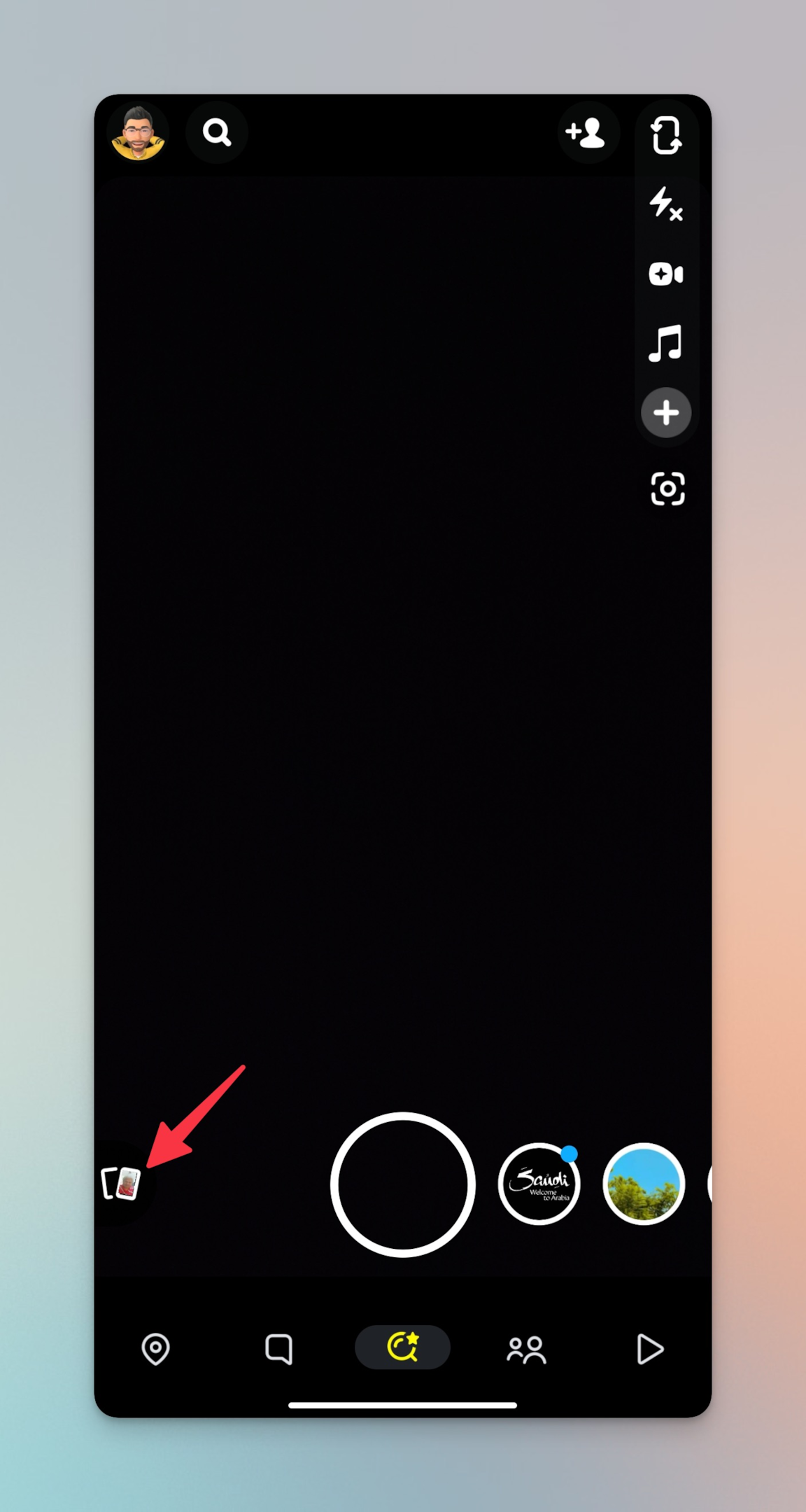 Remote.tools pointing to gallery icon (memories section) on camera screen