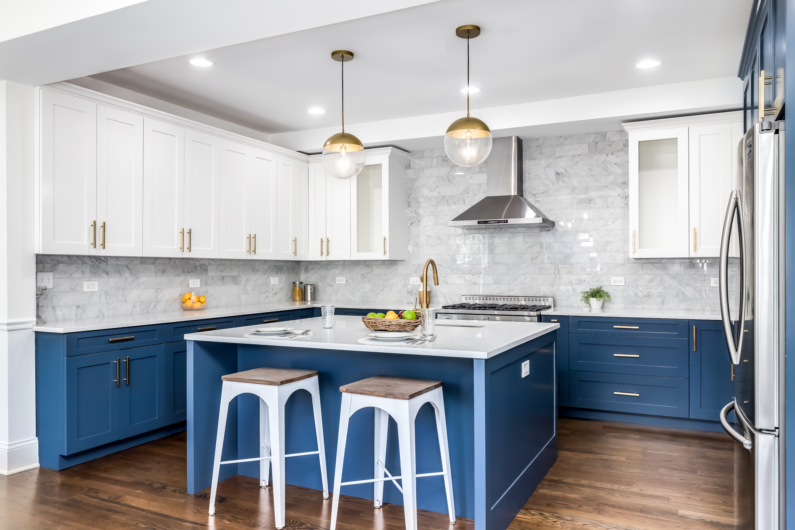 Contemporary blue tones in updated kitchen