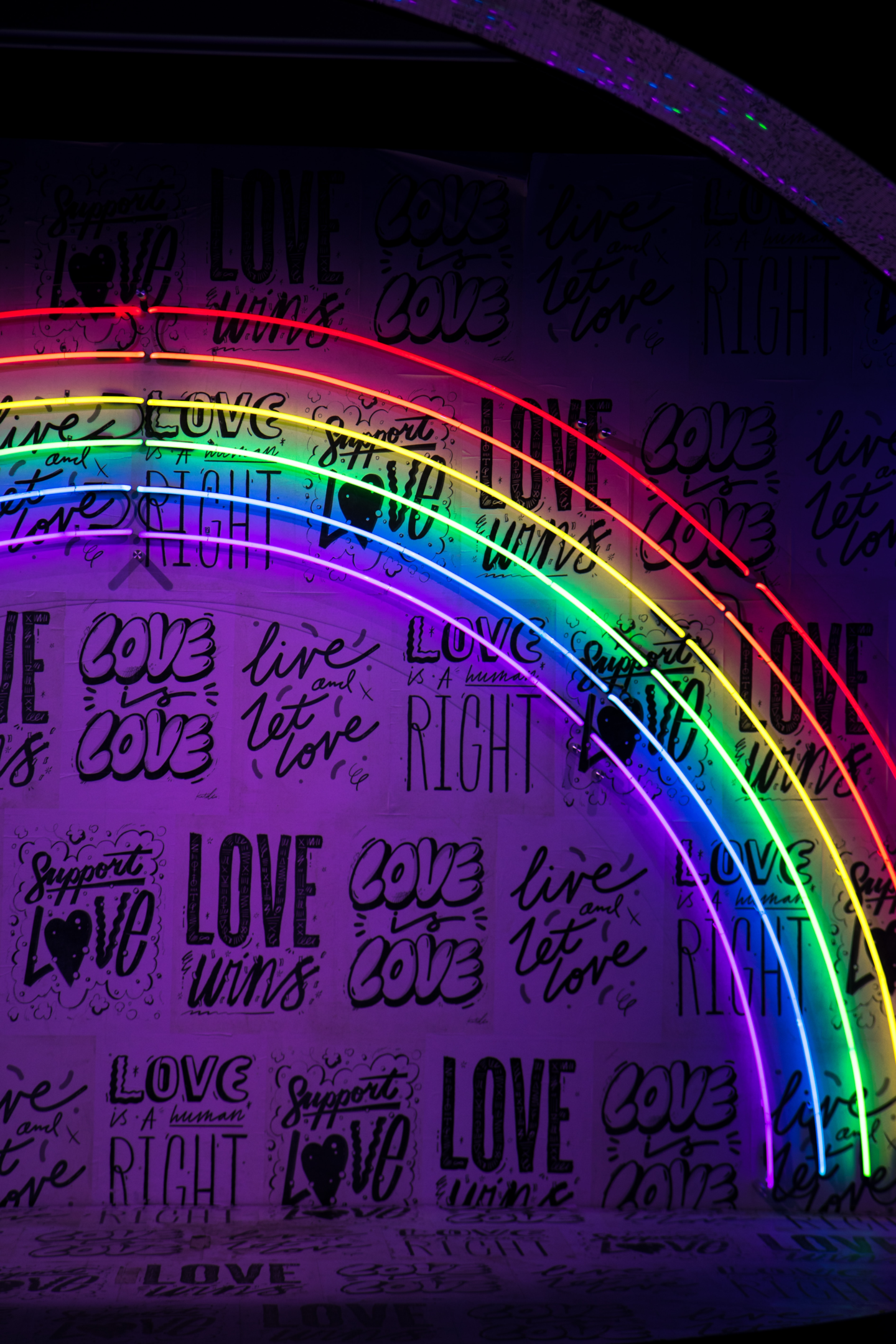 Restaurant wall with Rainbow neon sign