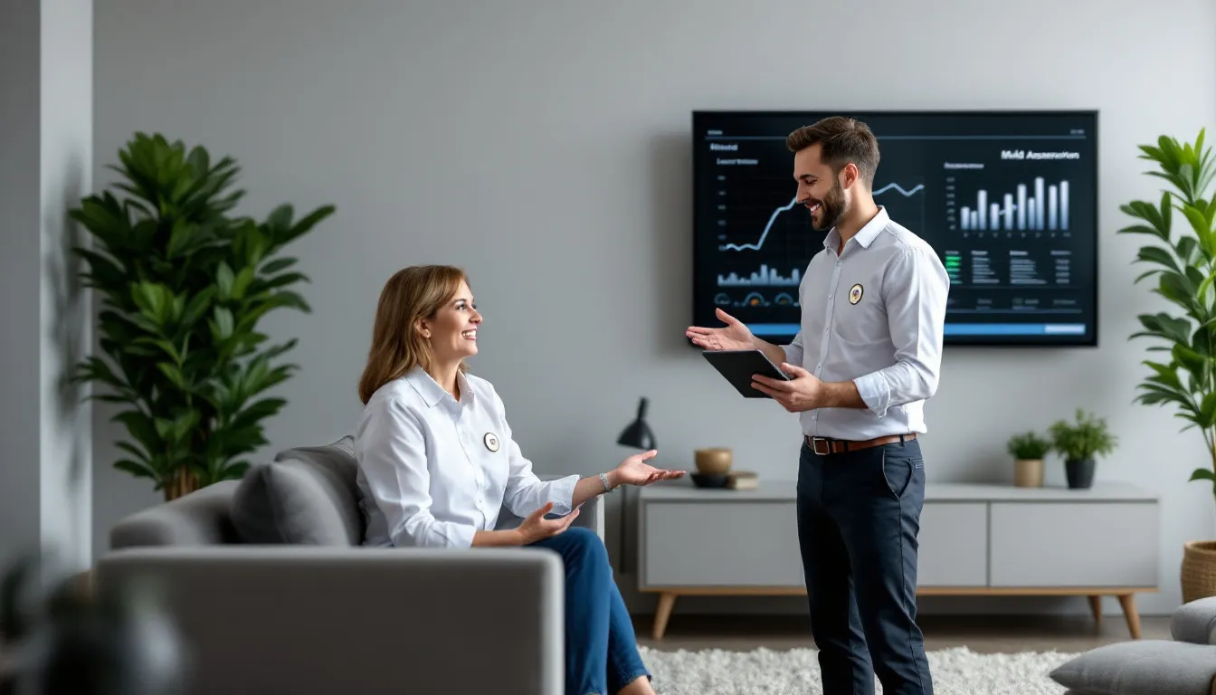 A satisfied homeowner consulting with a licensed mold assessment consultant.