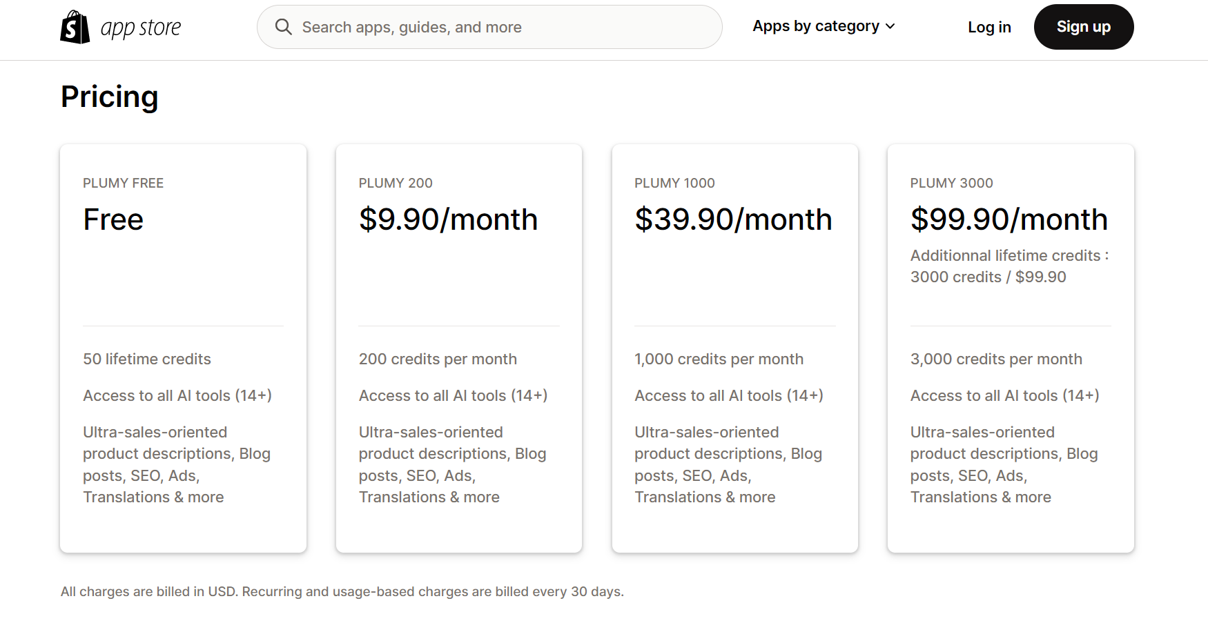 Plumy Pricing