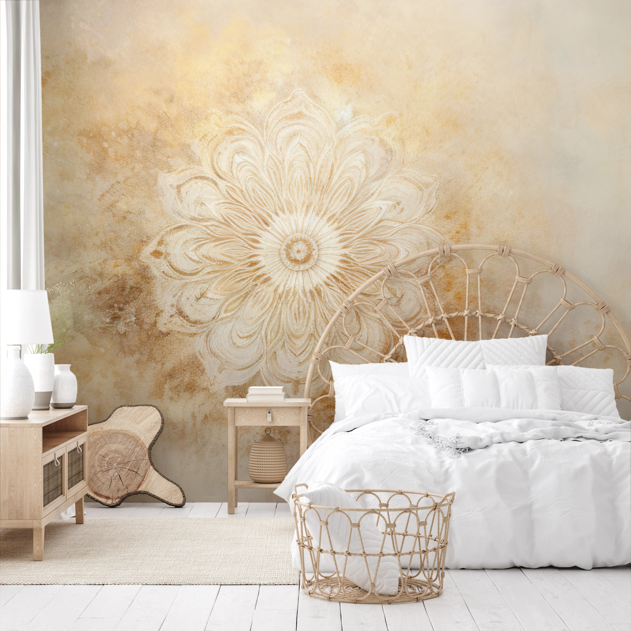 „Serene Flora“ ist eine Fototapete in sanften Beige- und Weißtönen mit einem zarten Blumenmotiv, das dem Innenraum Subtilität und Leichtigkeit verleiht. Dieses Design wird den Raum perfekt ergänzen und Elemente der Natur und Sauberkeit in ihn einbringen.