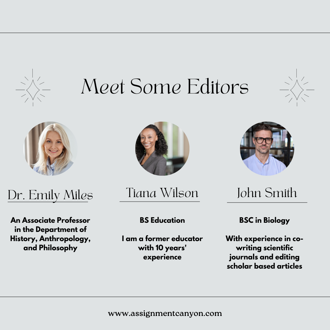 Meet some of editors from Assignment Canyon - for Affordable Editing and Proofreading services 