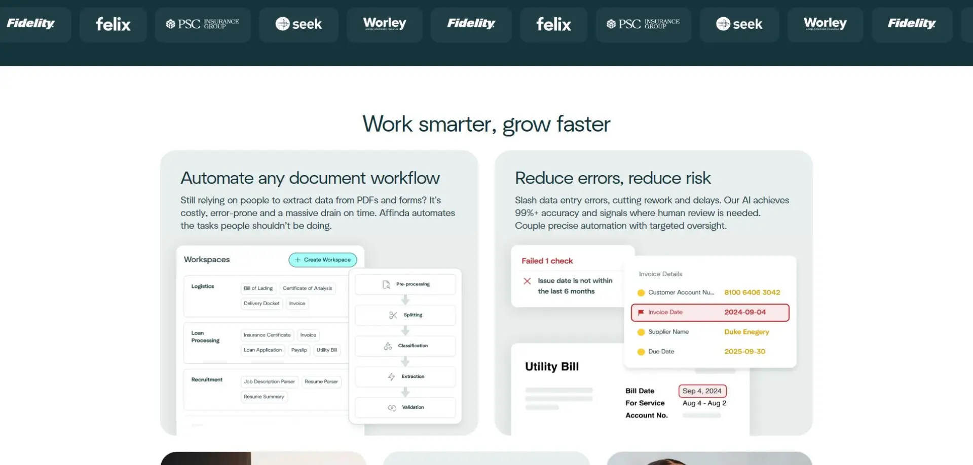 Homepage of Affinda website