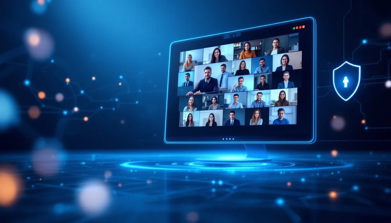 A secure online meeting platform interface emphasizing security features.