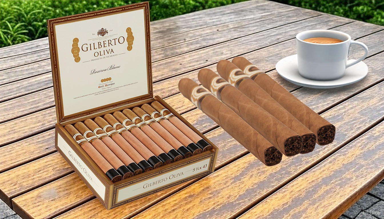 A premium Nicaraguan cigar with creamy flavor profile resting on a wooden table.