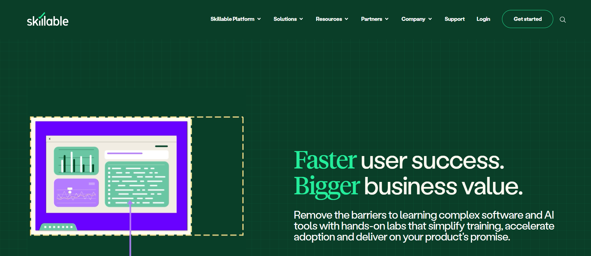 Skillable homepage showcasing hands-on virtual labs for enterprise software training, customer onboarding, and technical enablement.