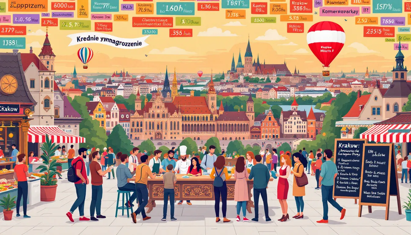 Średnie wynagrodzenie w Krakowie, ilustrujące różnorodność ofert pracy.