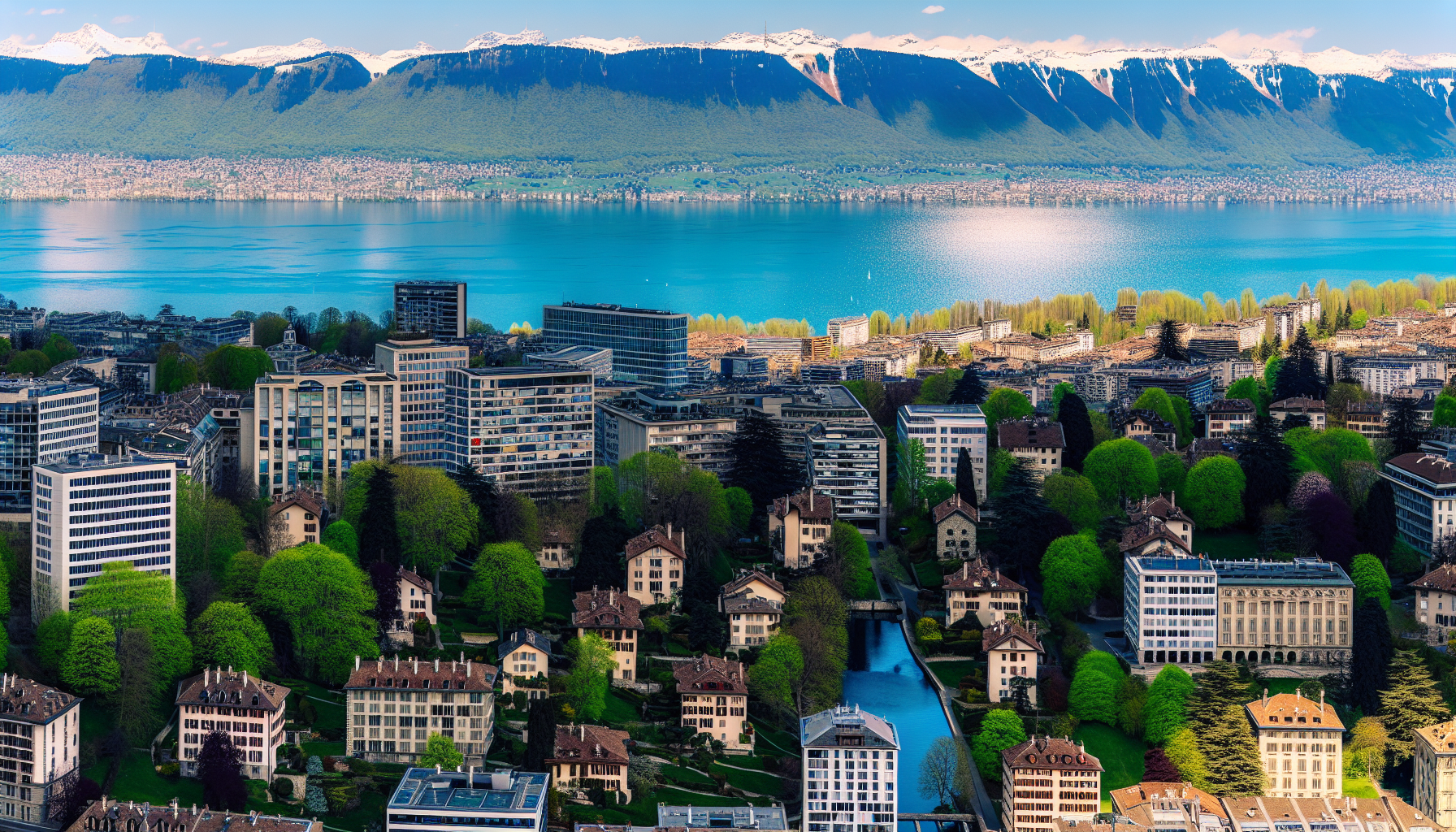 Aerial view of the scenic Swiss city of Geneva, where Rolex has its specialized facilities