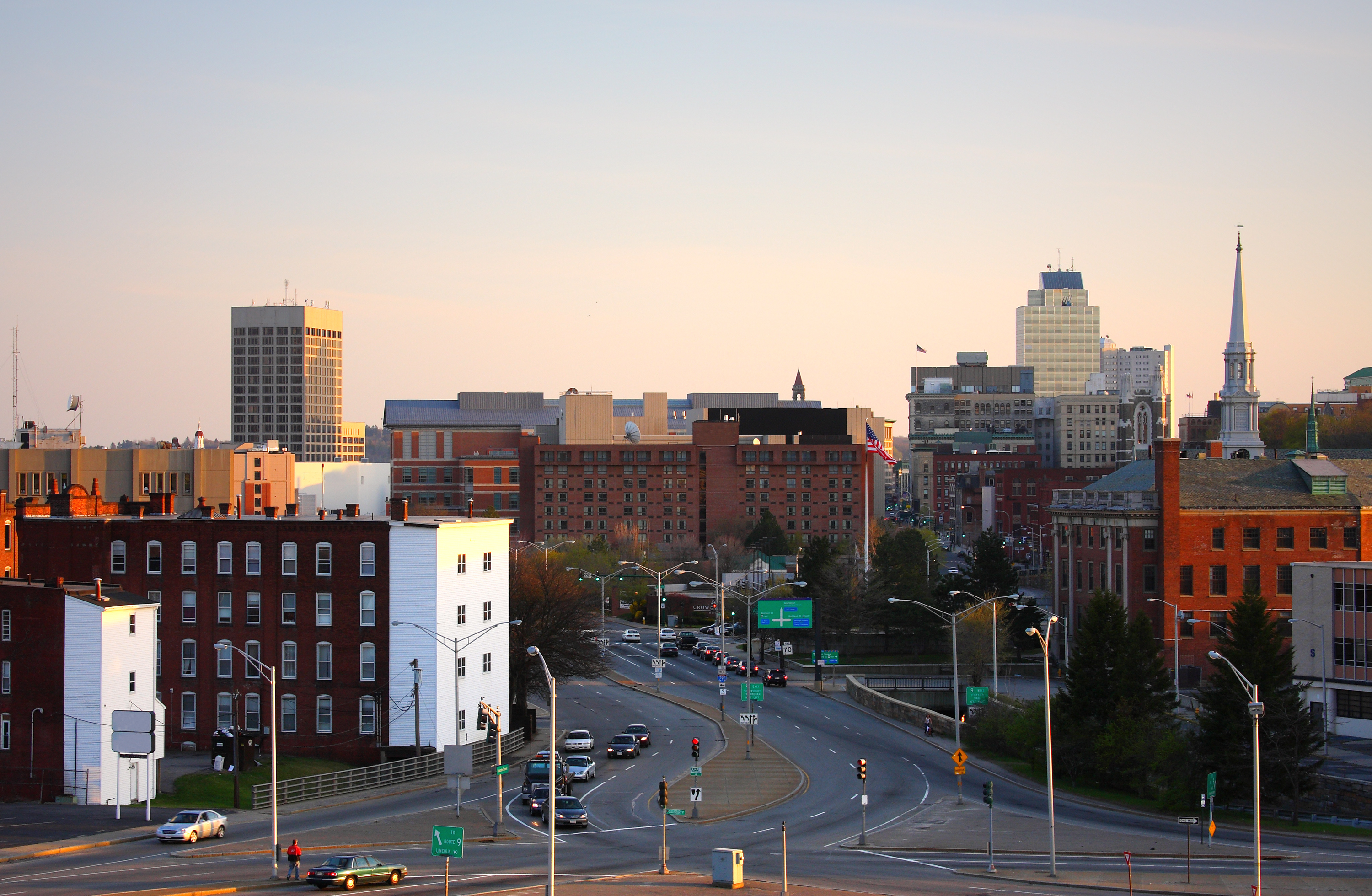 The city of Worcester at twilight