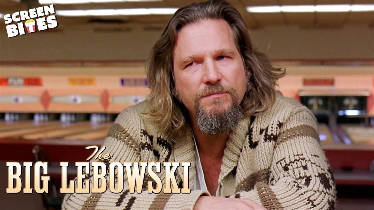 The Big Lebowski movie poster featuring Jeff Bridges as "The Dude" in sunglasses with a bowling alley background.