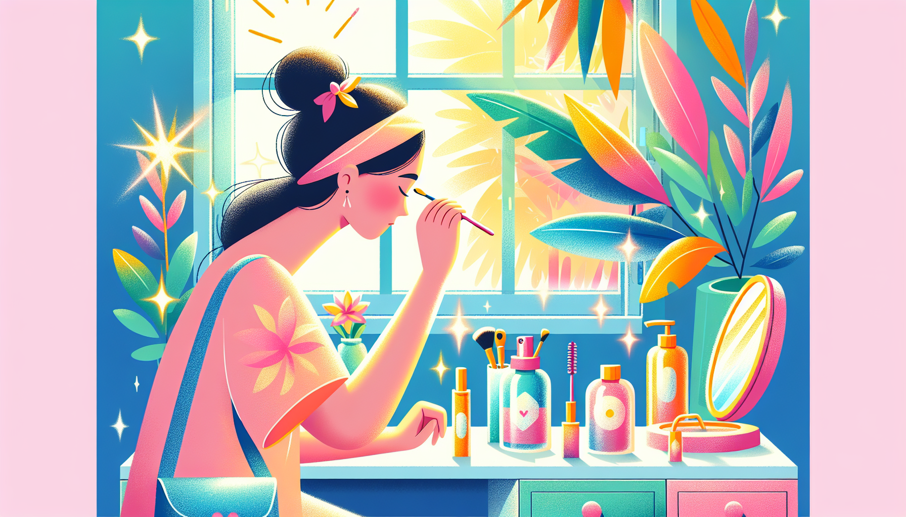 An illustration showing the importance of a summer care routine for eyelashes and eyebrows.