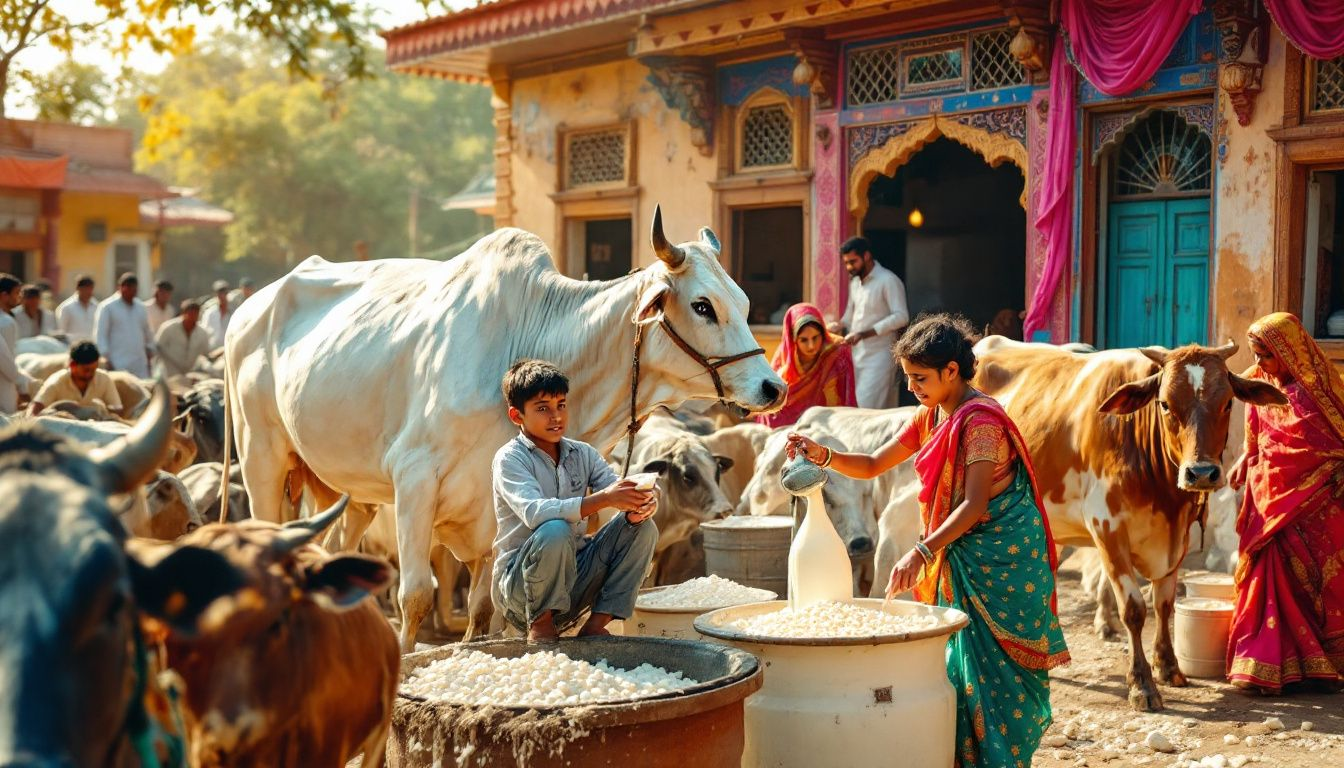 18e2b5aa 491b 4fc6 9899 91e75d15389c A dairy farm in Gujarat showcasing dairy farming business operations.
