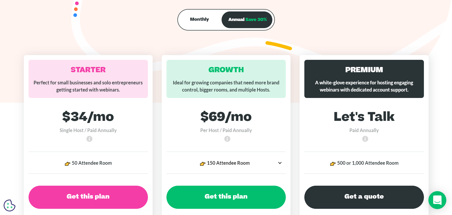 Demio pricing page