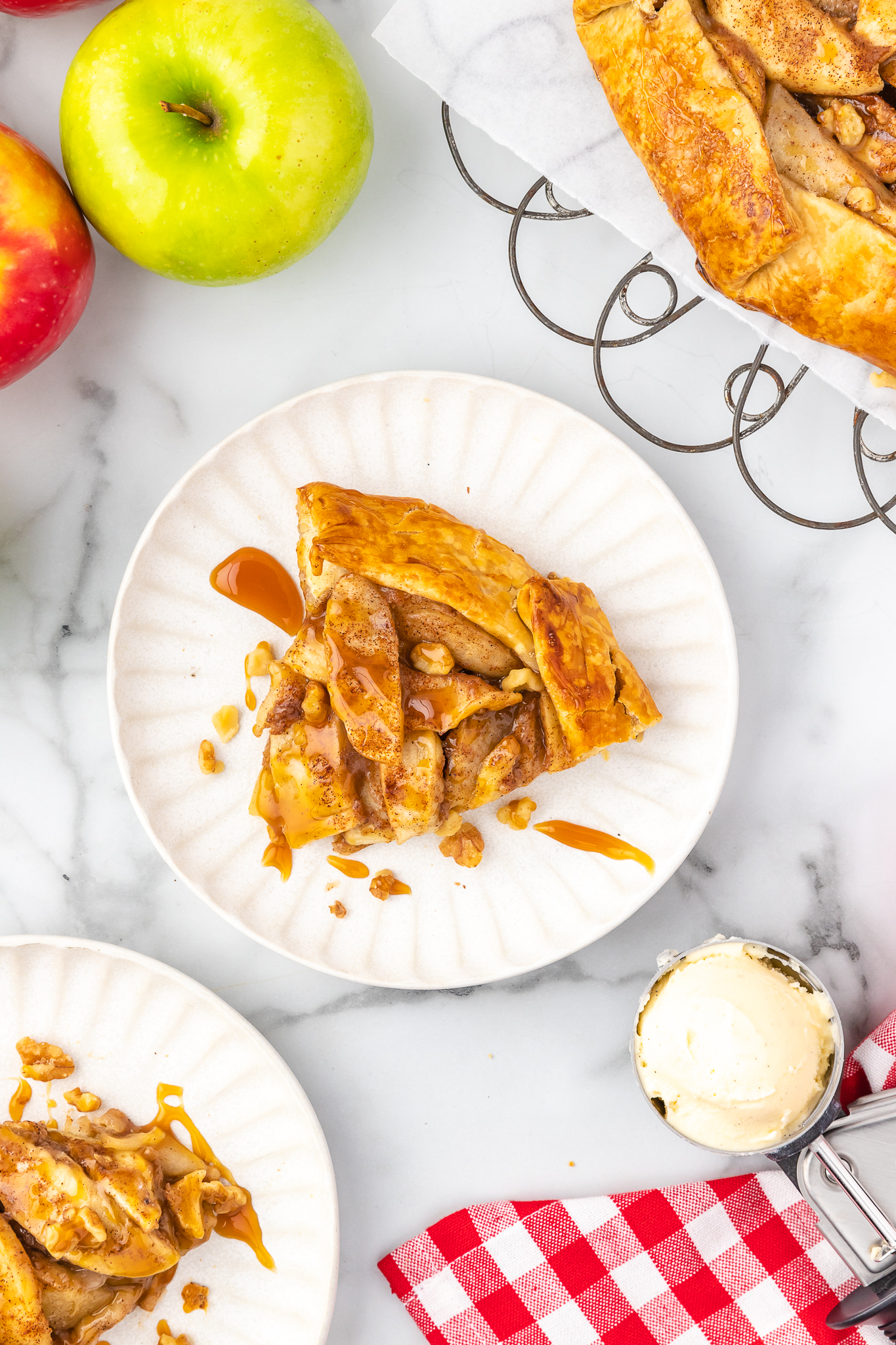 slice of apple crostata on a white plate