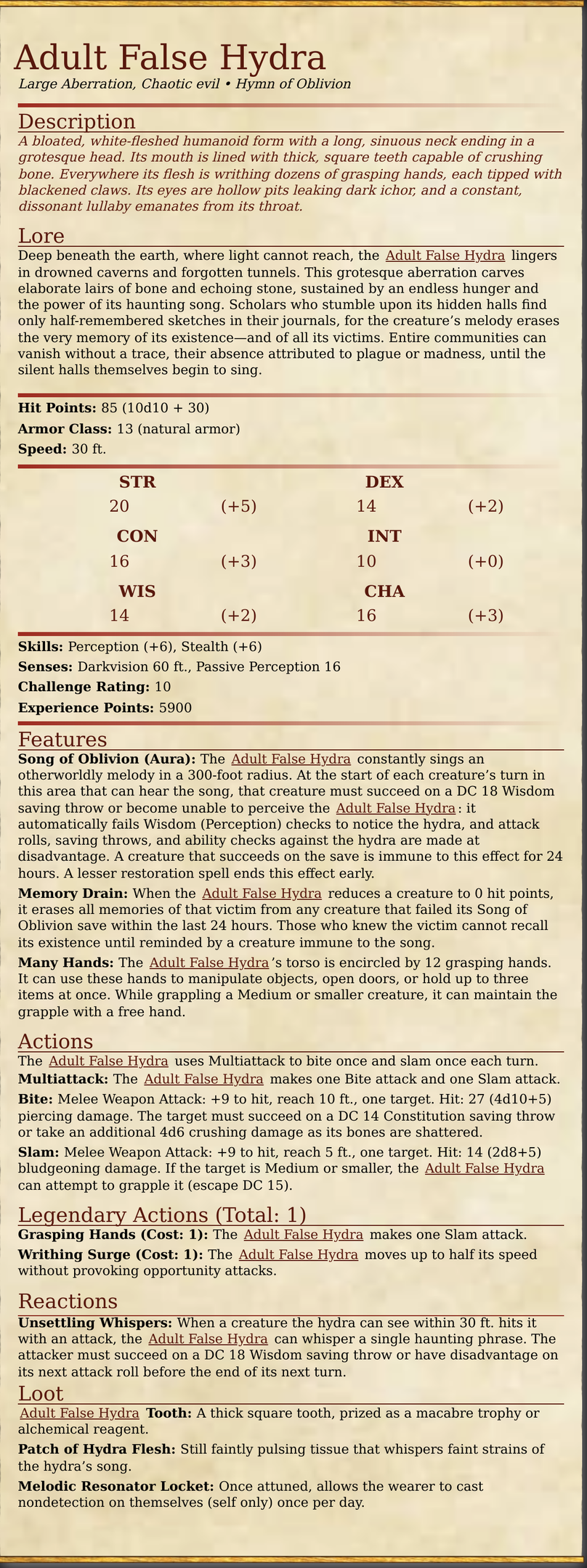 Adult False Hydra stat block (full)