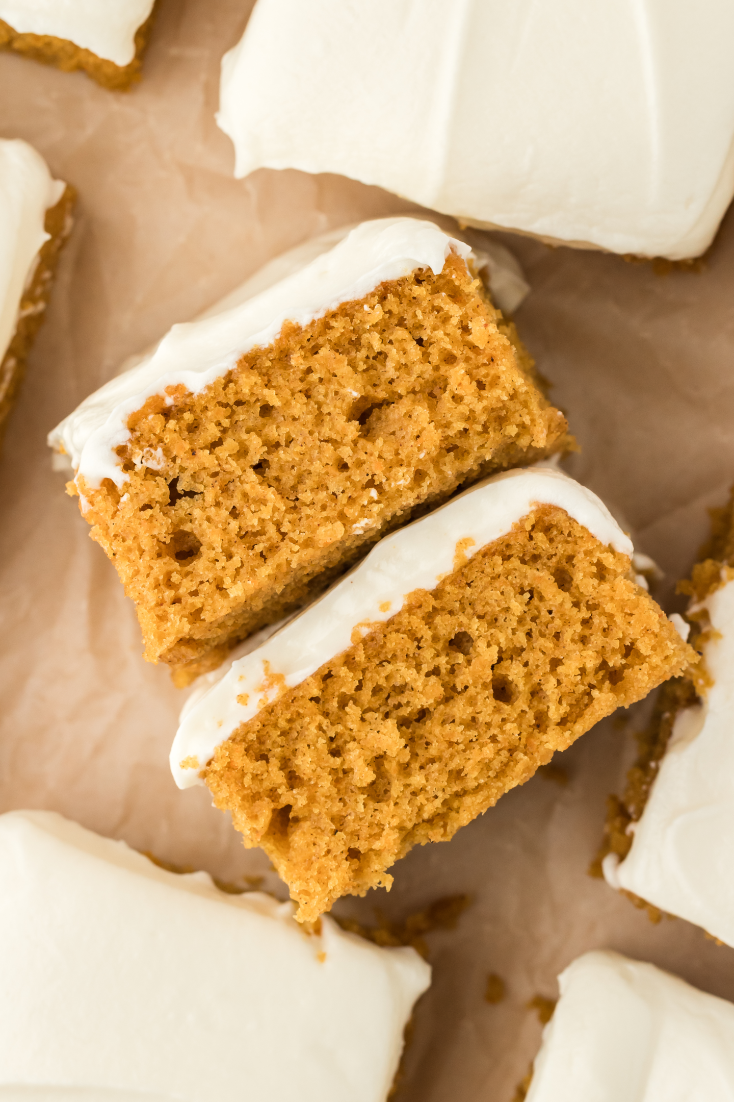 two pumpkin bars turned on their side