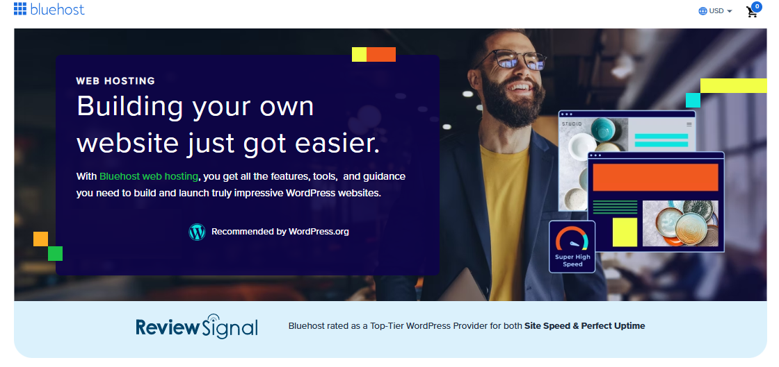 An image depicting Bluehost web hosting page
