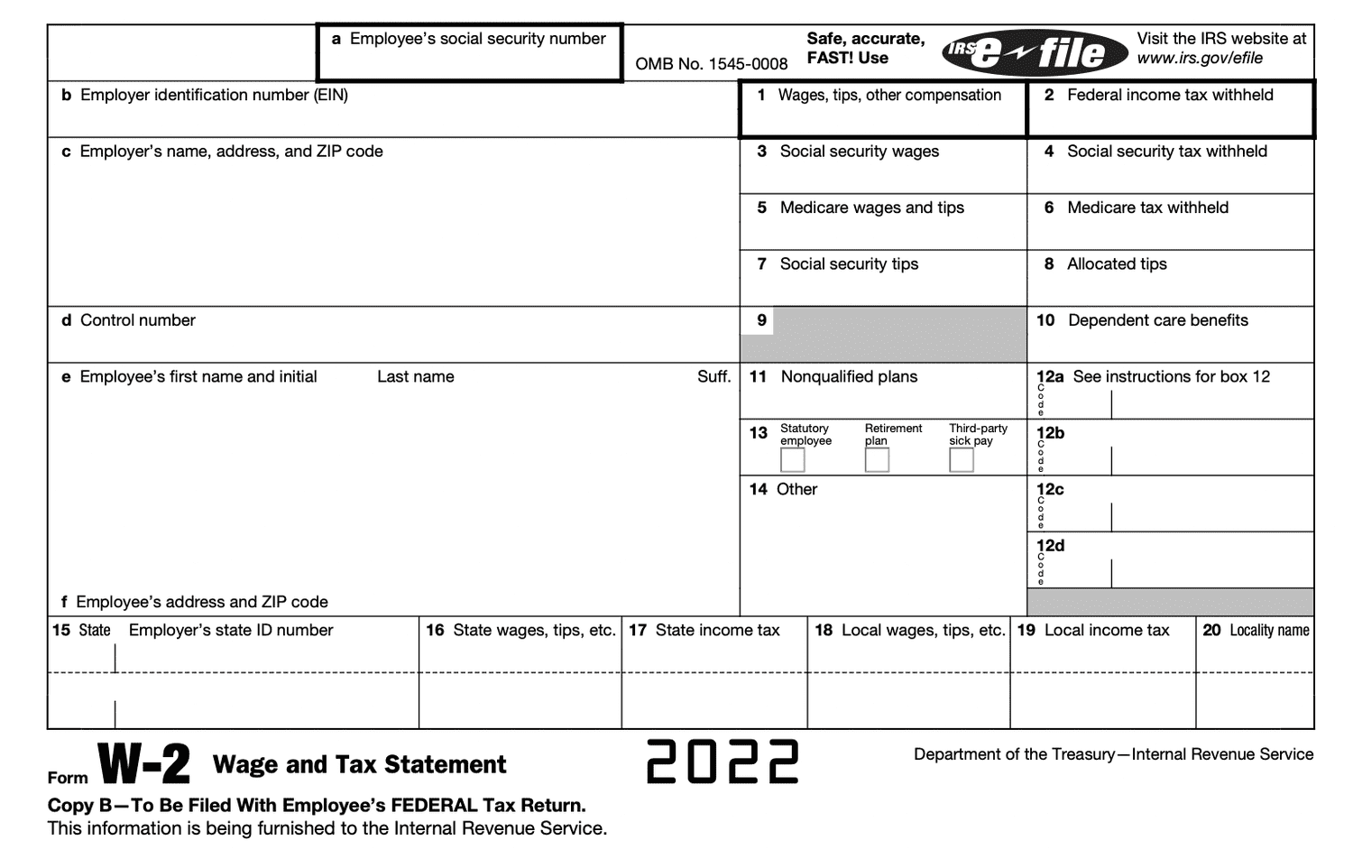 IRS W-2 tax form