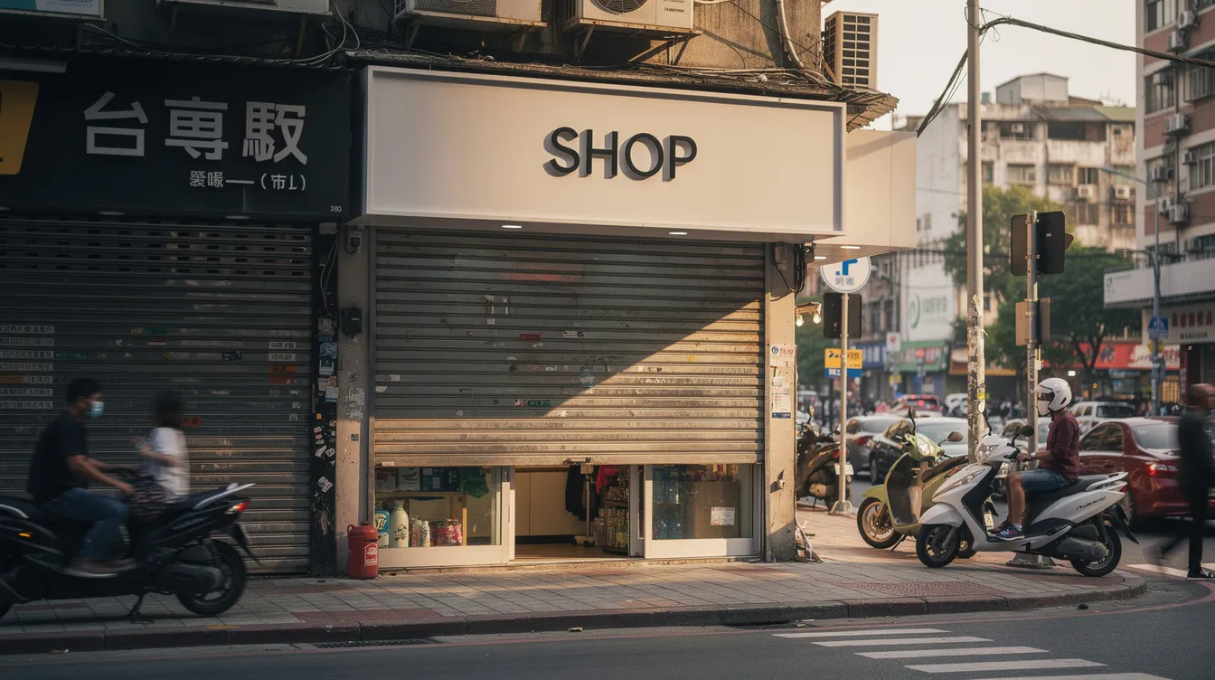 18f7ad29 e0fe 4b87 a2ec 851702764eb2 The image shows a small retail shop front with closed shutters and a signboard, situated on a busy street filled with pedestrians and vehicles. This bustling environment reflects the vibrant atmosphere where micro enterprises thrive, often benefiting from financial assistance like mudra loans to support their business operations.