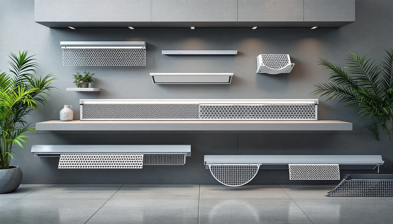 Different types of gutter guards displayed together.