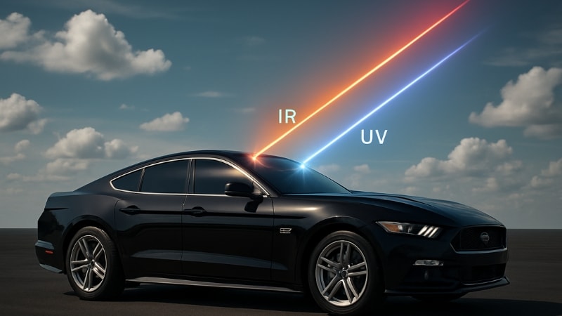 Car window tint film filtering the UV and IR radiations
