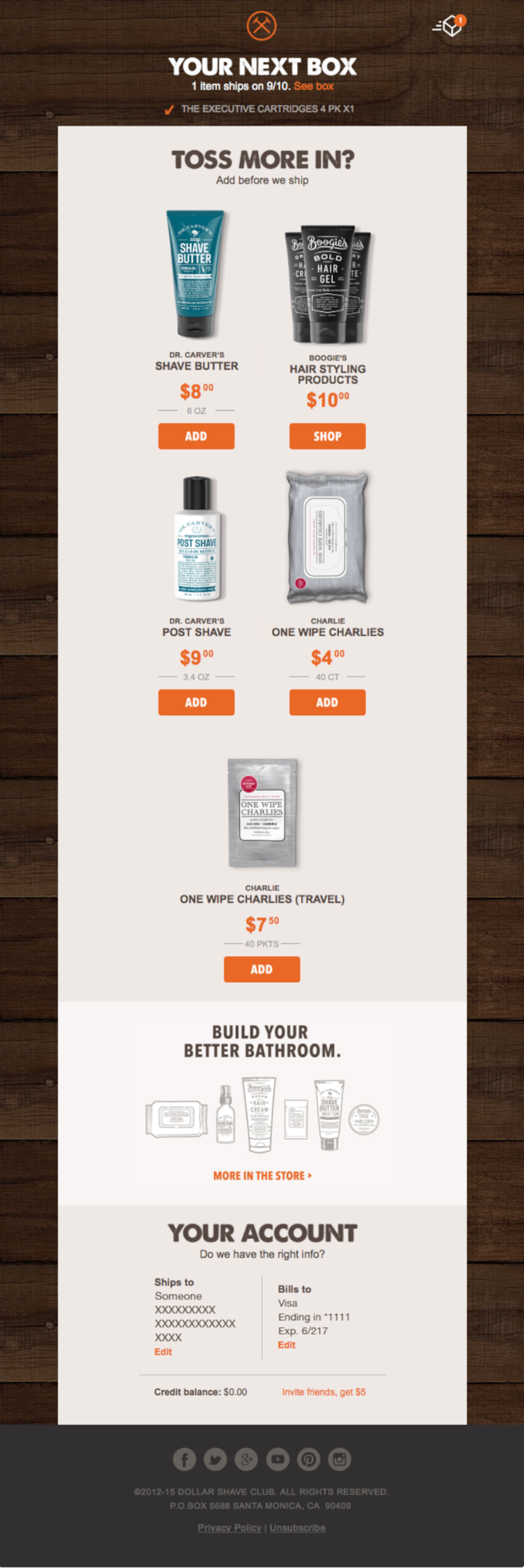 Dollar Shave Club Replenishment Email With Cross Sell