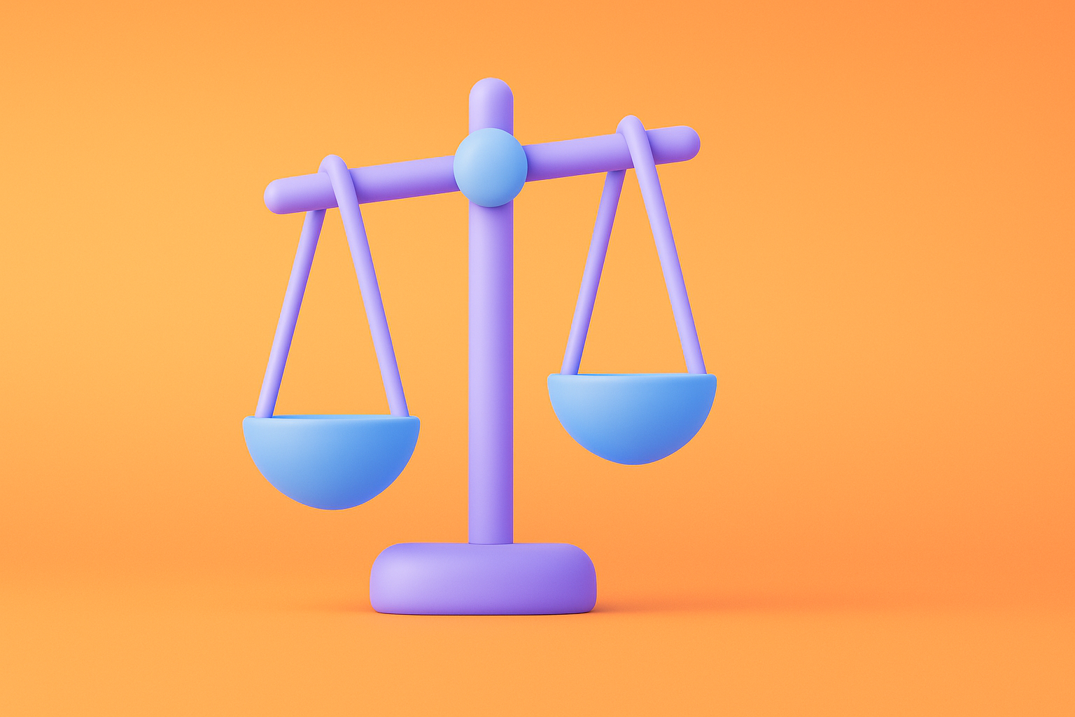 name: recht-gleichgewicht, alt: 3D-Waage auf weißem Hintergrund, title: Gleichgewicht und Gerechtigkeit