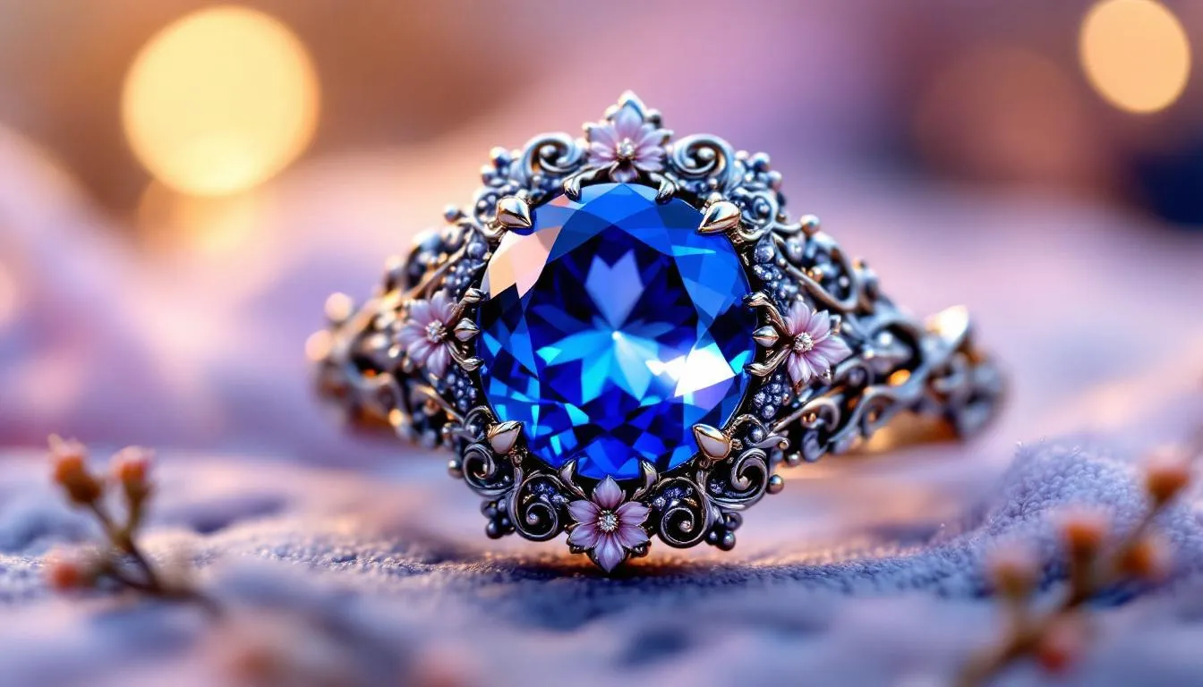 A vibrant gemstone ring set in sterling silver, featuring a sapphire stone.