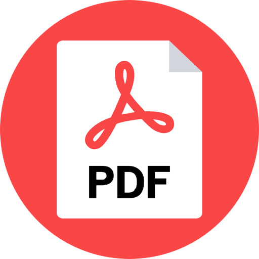 L'image montre le symbole du format PDF. Les lettres PDF sont écris sur un fond rond de couleur rouge