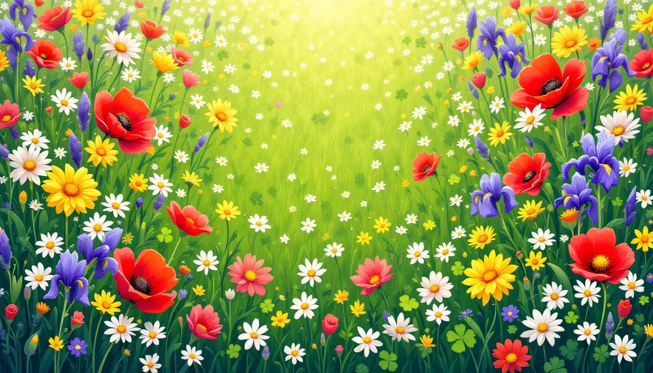 Une pelouse bien entretenue avec des fleurs et des trèfles, illustrant la prévention de l'apparition du trèfle.
