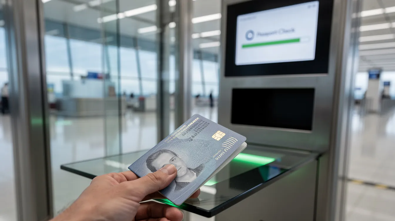 The image shows a modern biometric passport being scanned at an automated airport gate, highlighting the convenience for South African passport holders during international travel. This process allows travelers to quickly and efficiently access various destinations around the world.